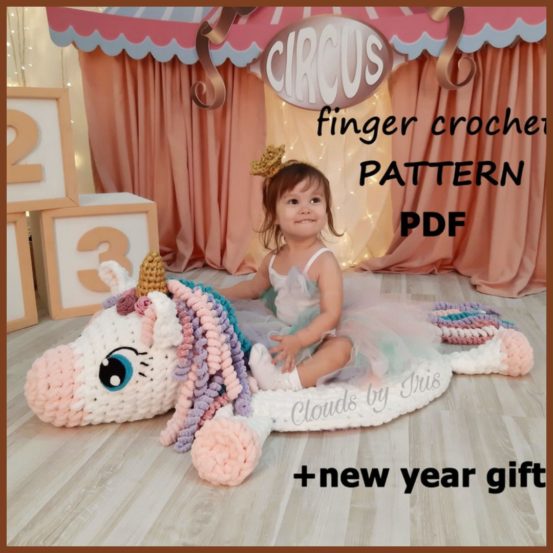 Plush baby rug Mia Unicorn | Finger Crochet Pattern