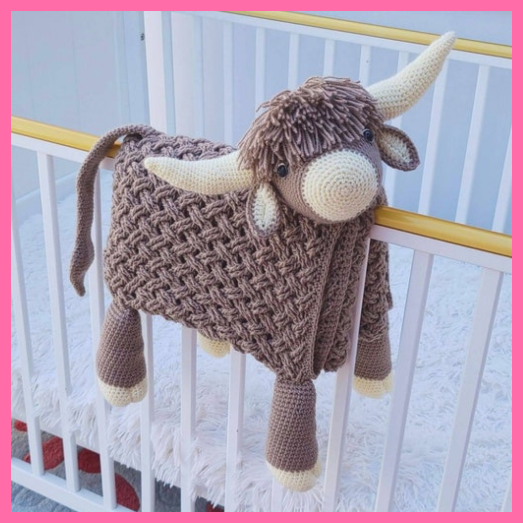 3in1 Highland Cow Folding Baby Blanket Crochet Pattern