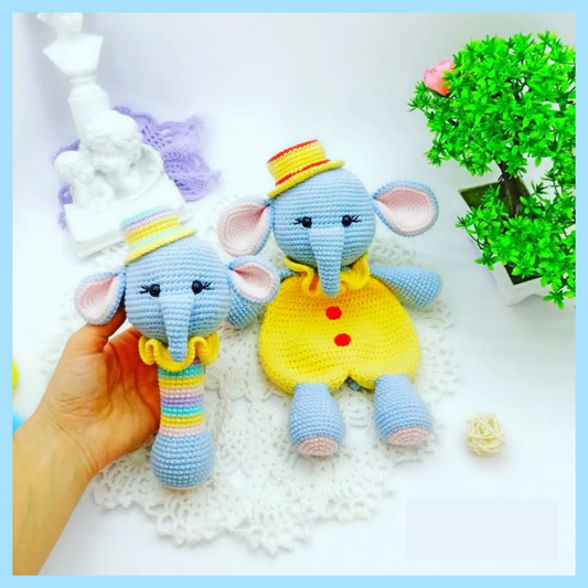 Cute Elephant + Baby Rattle Elephant