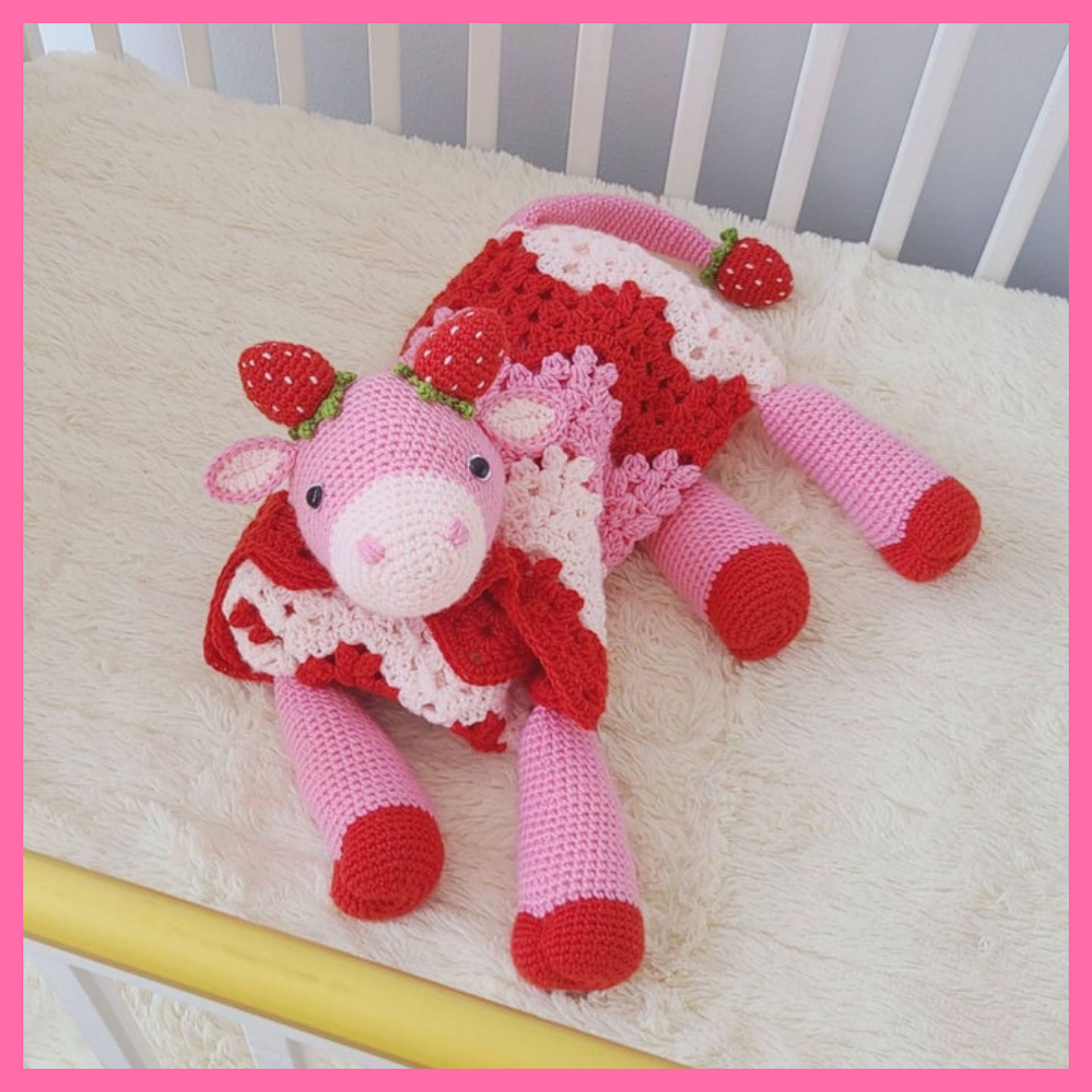 3in1 Strawberry Cow Baby Blanket Amigurumi Crochet Pattern