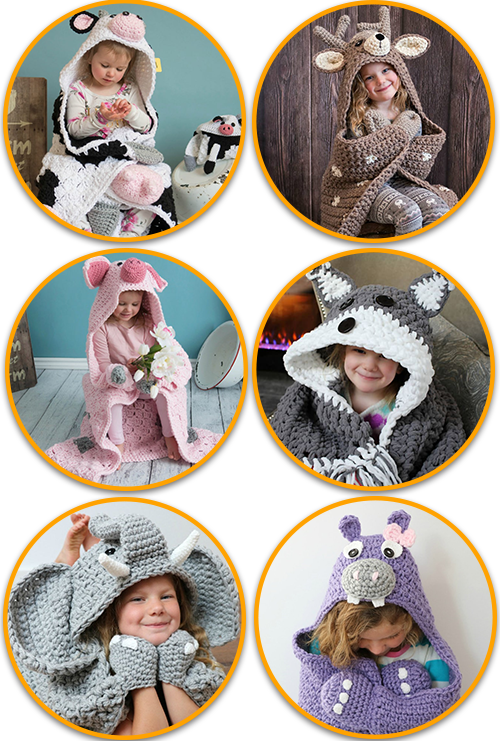 All in 1 - HOODED ANIMAL BLANKETS CROCHET PATTERNS